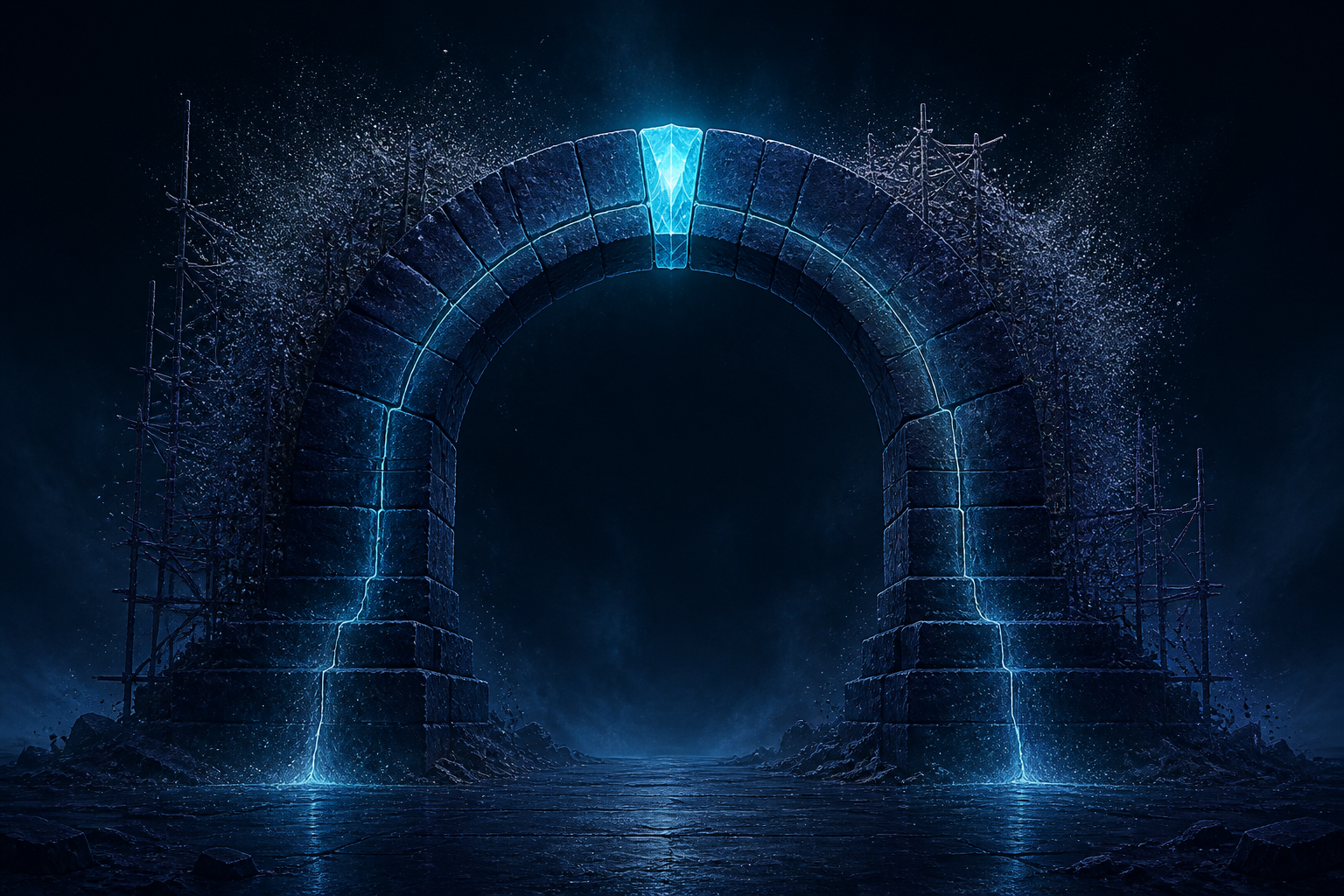 The keystone locks into the arch as the scaffolding evaporates — what survives reduction becomes load-bearing